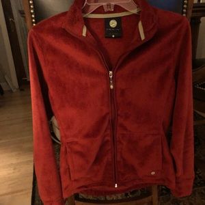 Red Dakini fleece and Marc Jacobs skirt